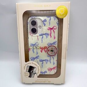 iPhone 16 Case with Privacy Screen Protector with Pink and Purple Bows NWT